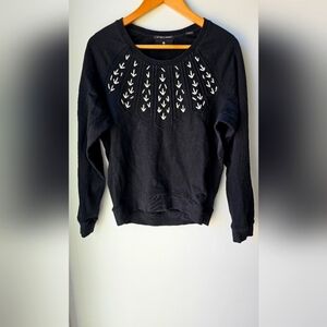 Maison Scotch Black Sweatshirt with White Embroidery Cotton Long Raglan Sleeve S